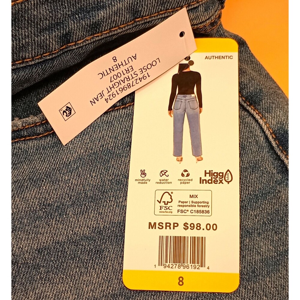 edited by Remi Bader Women’s Straight Jeans Loose High Rise Medium Wash Blue 8